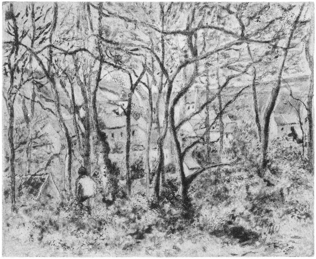 ピサロ『木陰の風景、エルミタージュ』1879年（エッチング）©︎Wikipedia